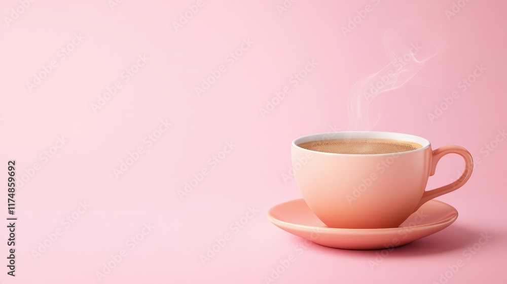 Fototapeta premium Cozy pink cup with steam rising, perfect for a warm beverage on a chilly day.