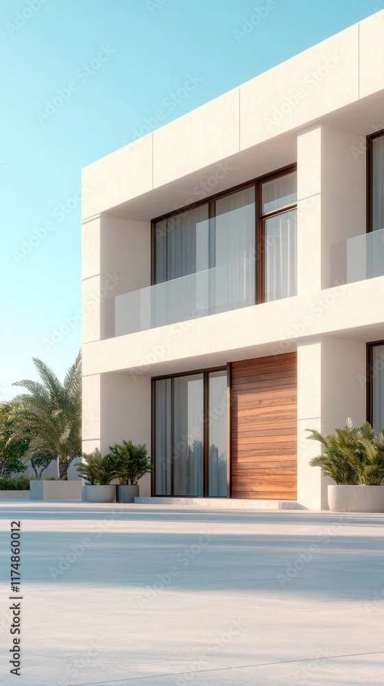 Modern office building featuring sleek lines and large glass windows, set against a clear blue sky. The design is minimalistic with a contemporary feel. Modern office building featuring sleek lines and large glass windows, set against a clear blue sky. The design is minimalistic with a contemporary feel.