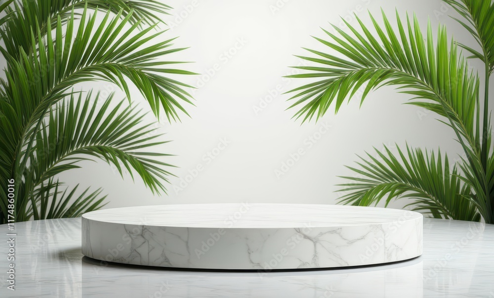 Elegant round display platform with greenery Elegant round display platform with greenery