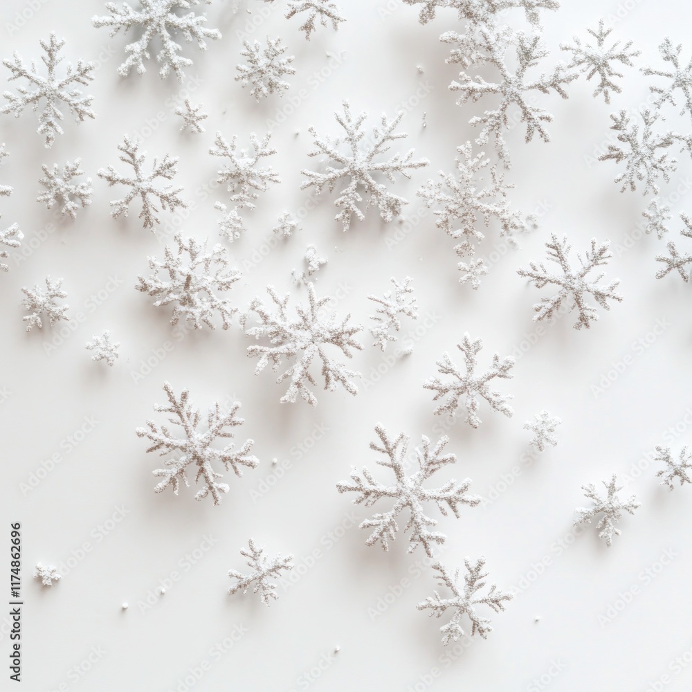White snowflakes scattered on white background. White snowflakes scattered on white background.