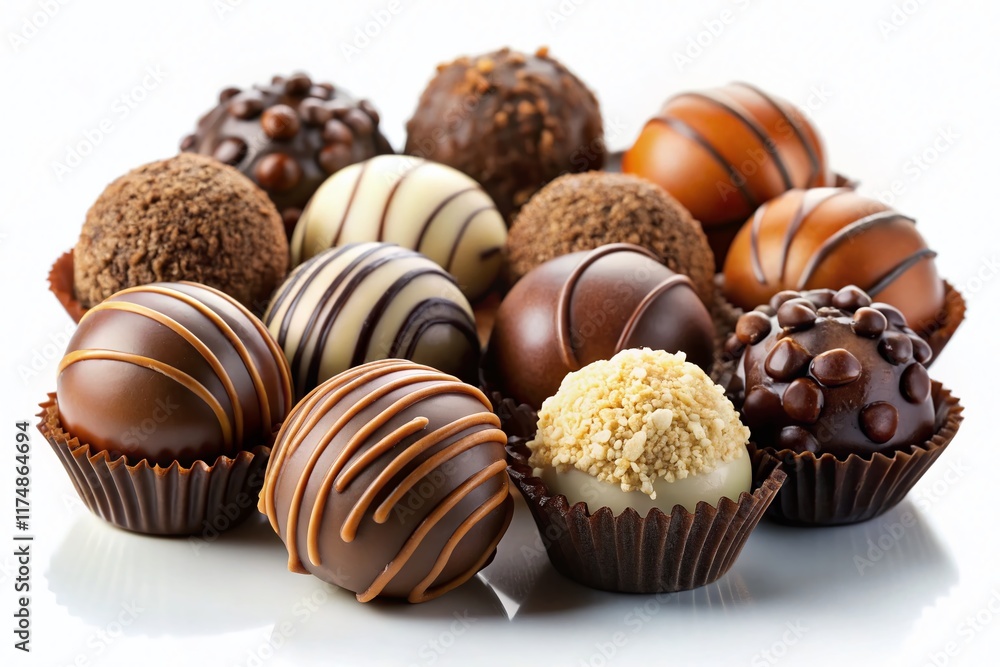 Gourmet Chocolate Truffles Assortment - Luxurious Dessert Collection Isolated on White Gourmet Chocolate Truffles Assortment - Luxurious Dessert Collection Isolated on White