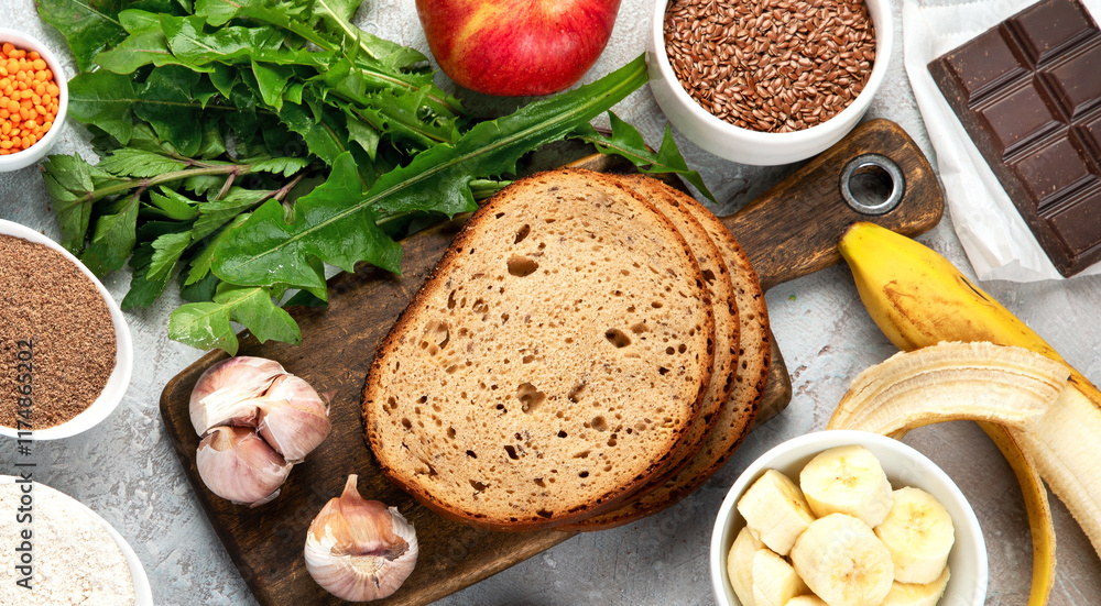 Best sources of prebiotic on light background. Best sources of prebiotic on light background.