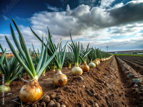 High-resolution images showcase Spanish onion agriculture: from planting to harvest, a rich visual journey of farming techniques. photo