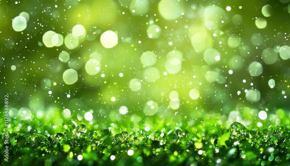 Green Lush Foliage With Dew Drops And Bokeh Green Lush Foliage With Dew Drops And Bokeh