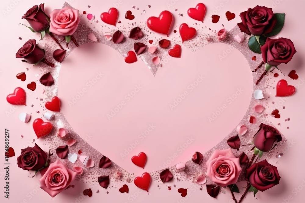 Pink and red rose petals frame a heart shape on a seamless background, perfect for a romantic valentine's day design, wedding, and celebration Pink and red rose petals frame a heart shape on a seamless background, perfect for a romantic valentine's day design, wedding, and celebration