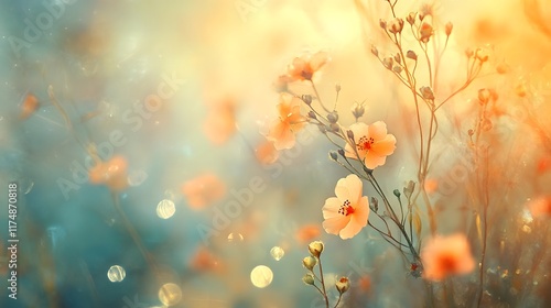 Ethereal soft and glowing floral bokeh radiating with vibrant harmonious tones and a captivating shimmering essence  A romantic natural background perfect for nature spring or summer themed designs
