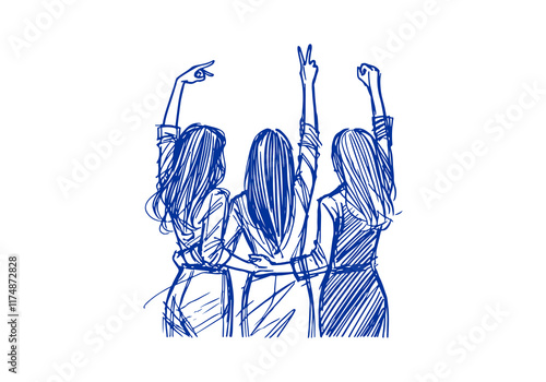 Business People celebrating hand drawn sketch vector