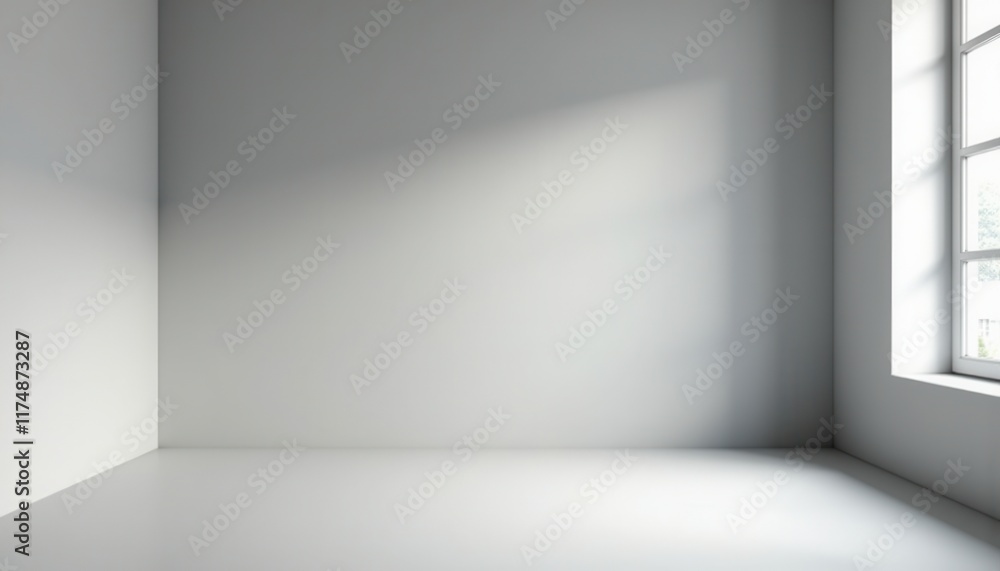 A minimalist studio room with a light gray backdrop and soft light creates a tranquil setting. A minimalist studio room with a light gray backdrop and soft light creates a tranquil setting.