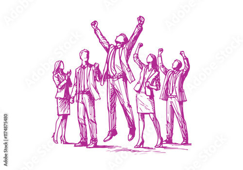Business People celebrating hand drawn sketch vector