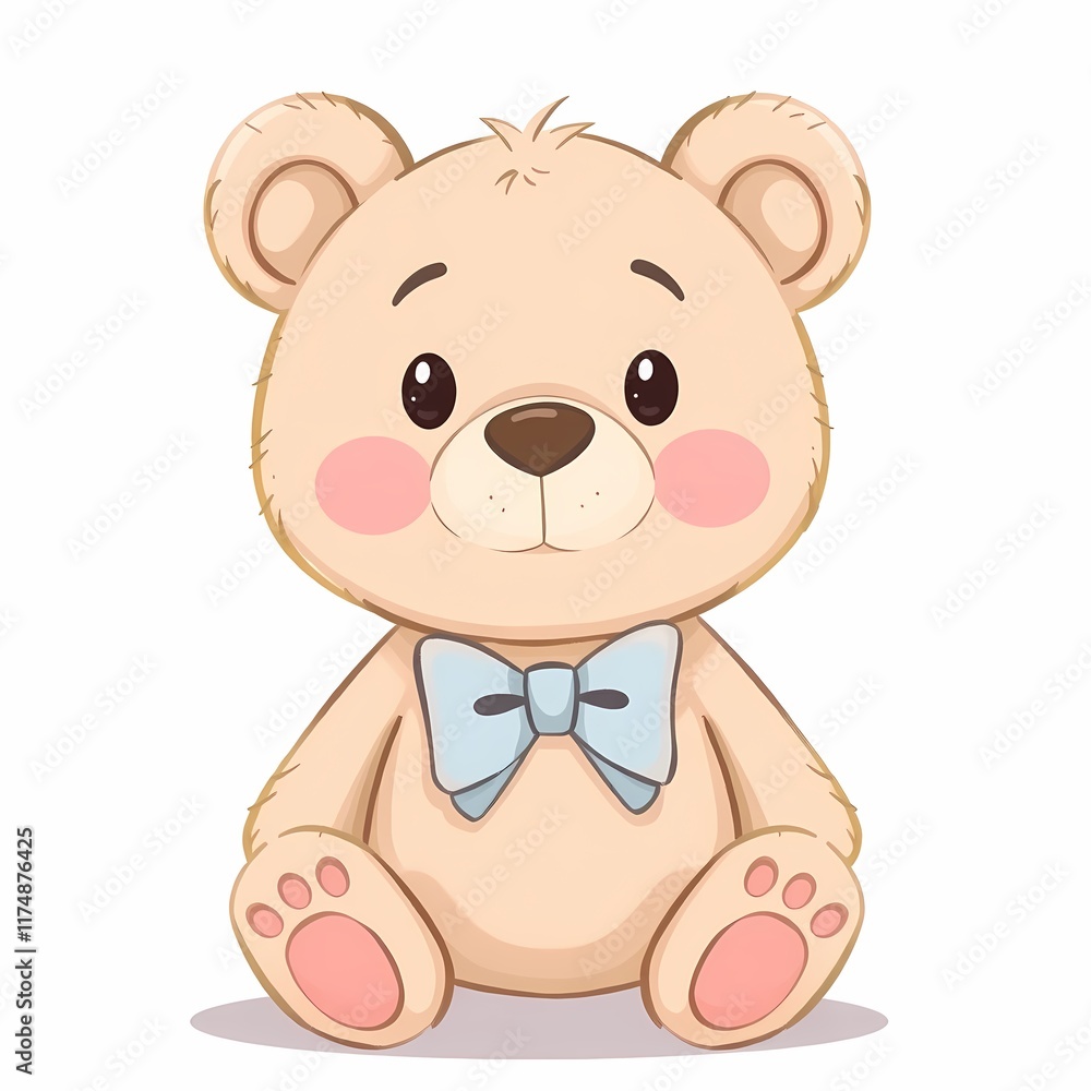 Fototapeta premium Cute Teddy Bear with Blue Bowtie 