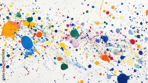 Vivid multicolored ink splashes spreading across a stark white background, offering creative inspiration.