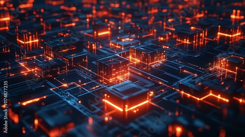 Wallpaper Mural Abstract Digital Network Cubes Illuminated With Orange Lines Torontodigital.ca