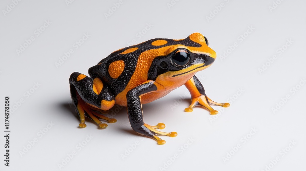 Fototapeta premium Captivating orange and black frog studio setting macro photography neutral background close-up view nature's beauty