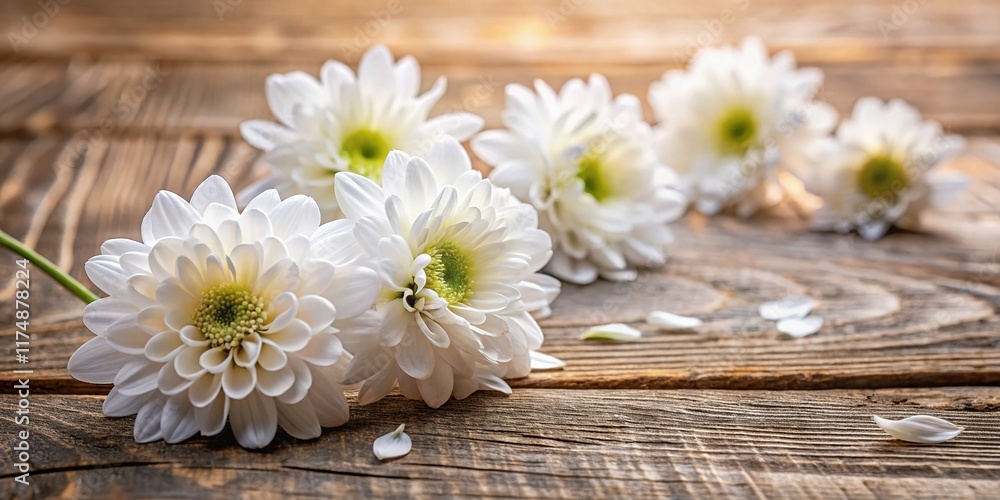 Delicate White Flowers on Rustic Wooden Background - Spring Floral Stock Photo Delicate White Flowers on Rustic Wooden Background - Spring Floral Stock Photo