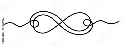 Infinity sign mark one line art,hand drawn unlimited eternity mark,idea Ouroboros snake drawing continuous contour.Endlessness concept,minimalistic art drawing.Isolated.Editable stroke.