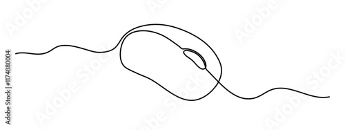 Computer optical mouse tool one line art,hand drawn input office device,idea laptop internet work drawing continuous contour.Online earning concept,minimalistic art drawing.Isolated.Editable stroke.