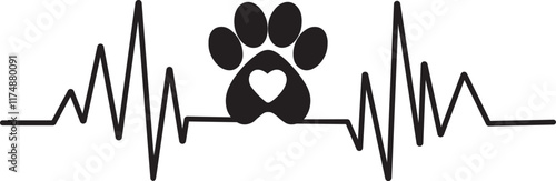Pet lover heartbeat design featuring paw print and hearts for cat and dog fans
