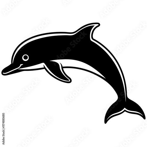 Bottlenose Dolphin Silhouette on White Background