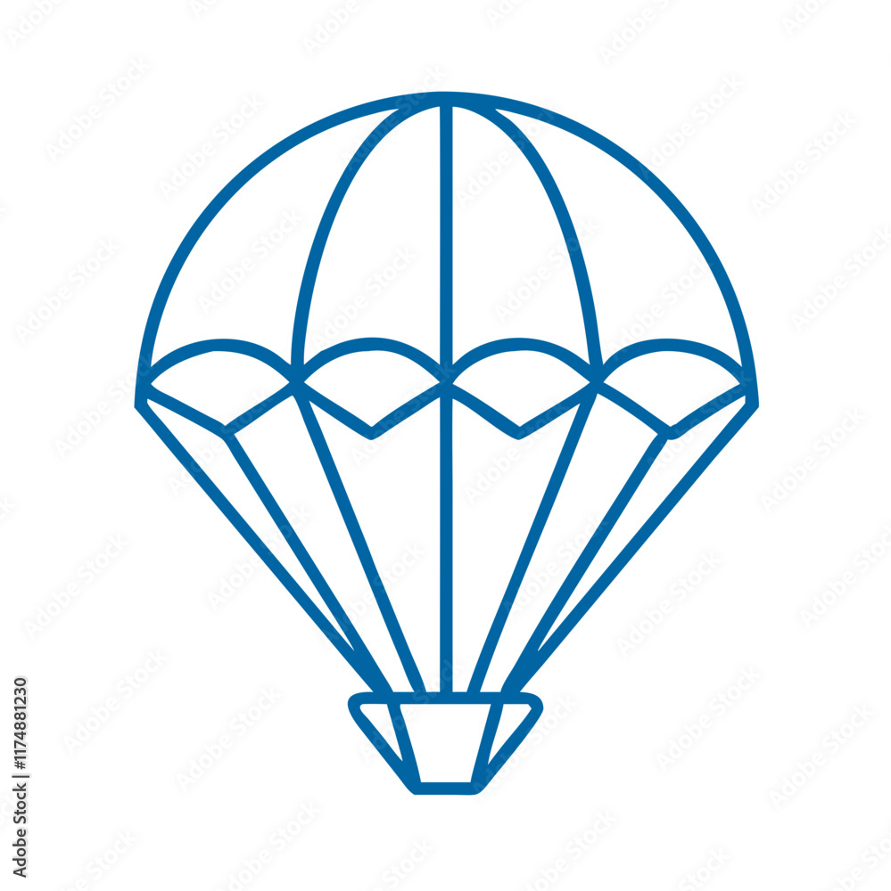 Blue Line Icon of a Parachute Representing Adventure Activities Blue Line Icon of a Parachute Representing Adventure Activities