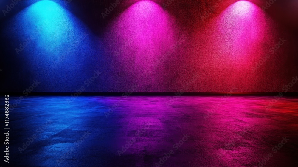 Obraz premium Neon Lights Reflecting on Polished Concrete Floor