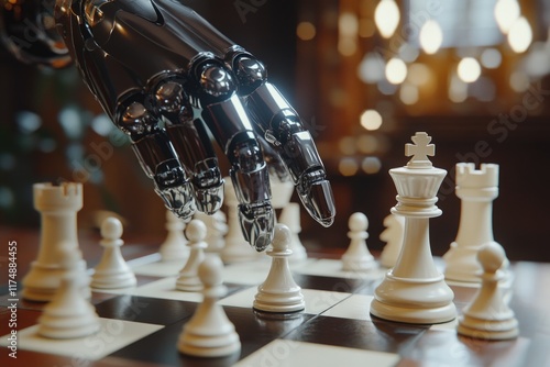 Robot hand on chessboard photo