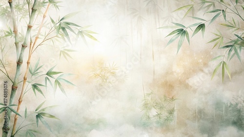 Serene Bamboo Forest An Artistic Watercolor Depiction of Tranquil Nature with Lush Greenery and Misty Atmosphere, Ideal for Peaceful Backgrounds