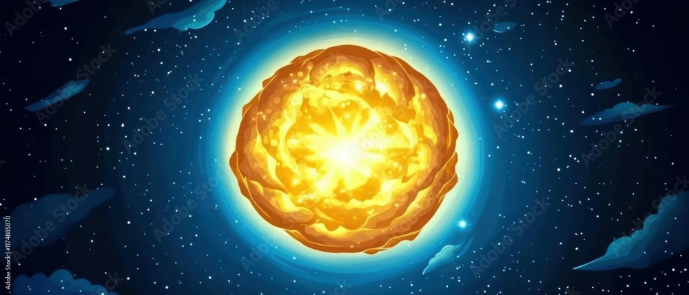 Fototapeta premium Distant supernova explosion in vibrant sci-fi colors against a cosmic backdrop