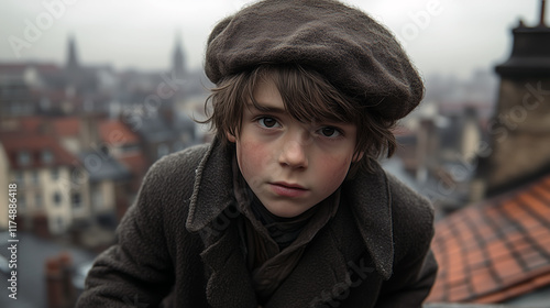 Oliver Twist a fictional character from the 1838 victorian novel Oliver Twist by English novelist Charles Dickens or  street urchin ragamuffin from Victorian London photo