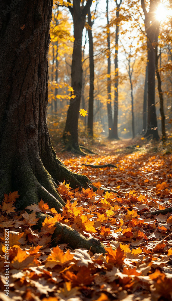 Autumn Forest: Golden Leaves and Sunlit Trails Autumn Forest: Golden Leaves and Sunlit Trails