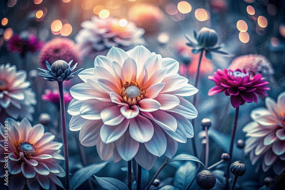 Fototapeta premium Long Exposure Black and White Flower Garden Clipart