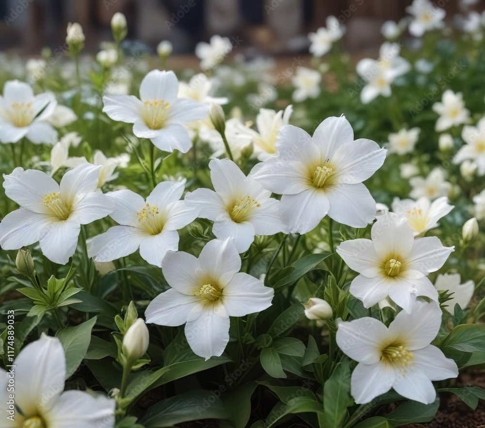 Obraz premium White platycodon grandiflorus in full bloom during summer season, macro, growing