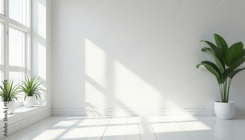 A minimalist white studio room with clean lines creates a fresh, bright backdrop. A minimalist white studio room with clean lines creates a fresh, bright backdrop.