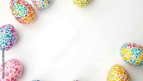 Beautiful colorful easter eggs with copy space card photo