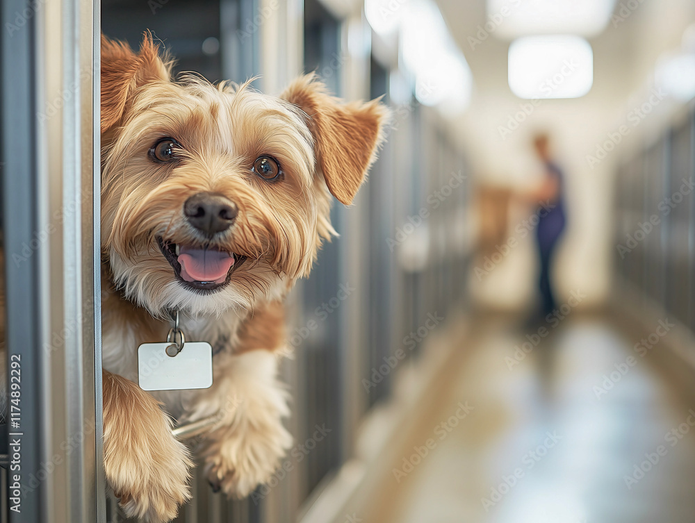 Clean and organized animal shelter featuring happy dogs in modern kennels. Clean and organized animal shelter featuring happy dogs in modern kennels.