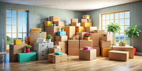 Empty House Moving Boxes, Relocation Packing Supplies, Cardboard Cartons, Room Clearance, Home Transition