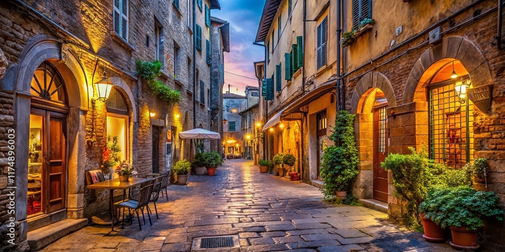 Fototapeta premium Lucca Italy, Historic Center Medieval Street, Charming Shops & Bars, Tuscany Architecture, Old Town Alleyway