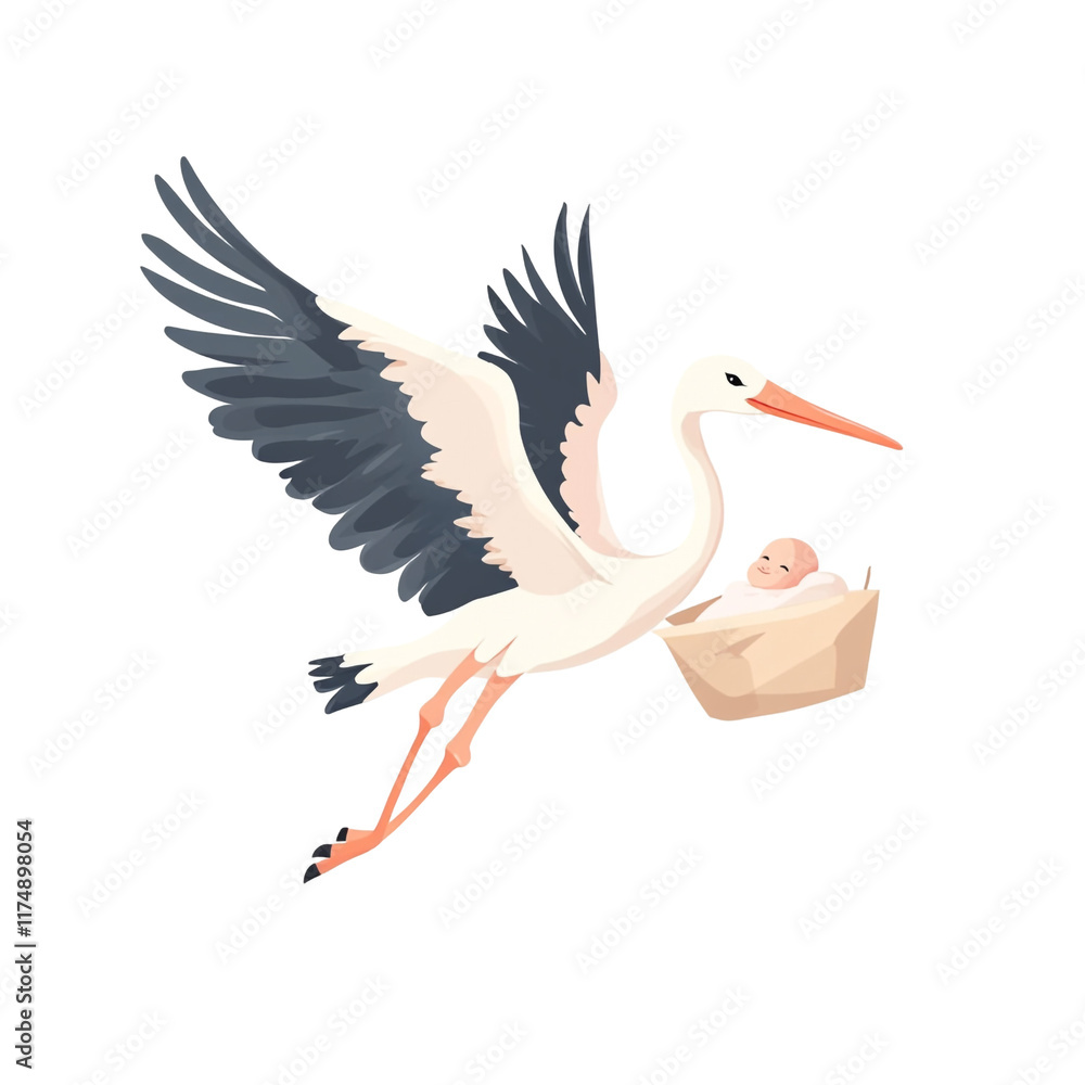 Naklejka premium A Stork Delivers A Newborn Baby