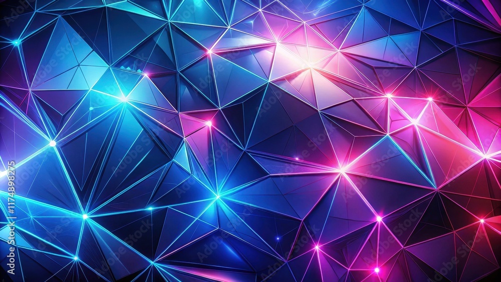Abstract Low Polygonal Surface with Vibrant Neon Glowing Lines and Bright Illuminations Abstract Low Polygonal Surface with Vibrant Neon Glowing Lines and Bright Illuminations