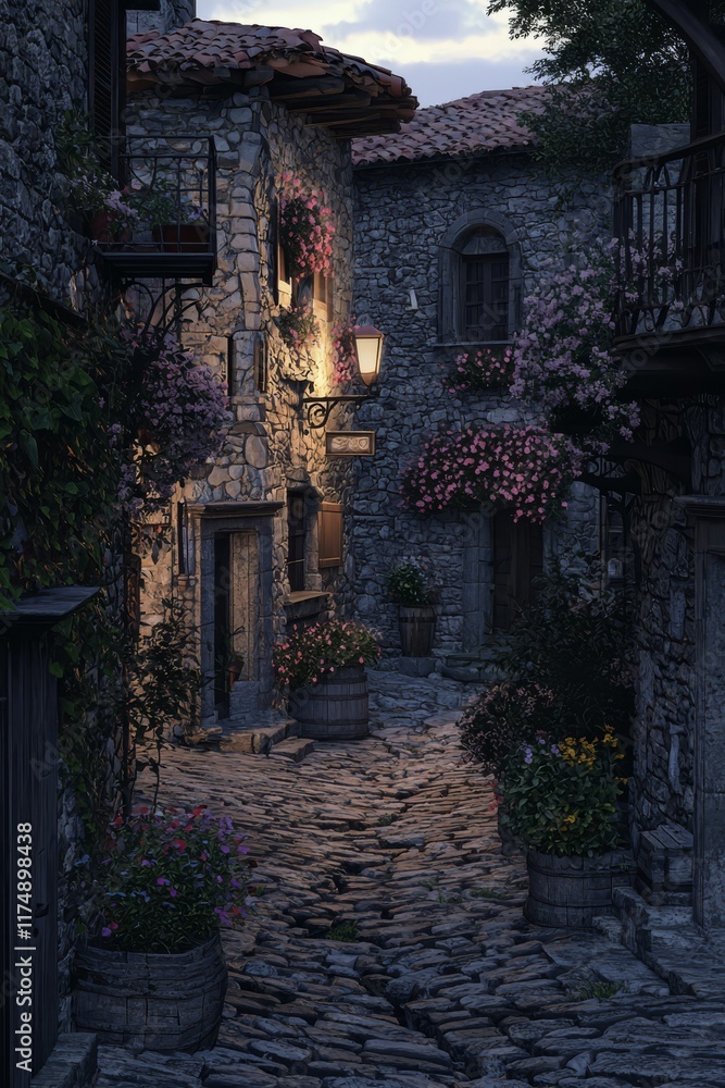 Enchanted Medieval Alleyway at Dusk Enchanted Medieval Alleyway at Dusk