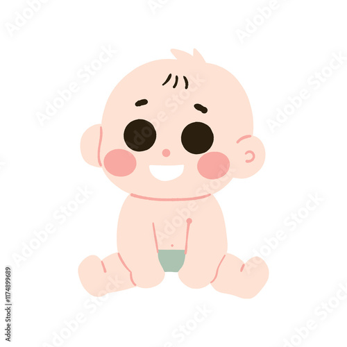 Adorable Happy Baby Illustration Cartoon Infant Sitting Smiling Child Cute Toddler Design