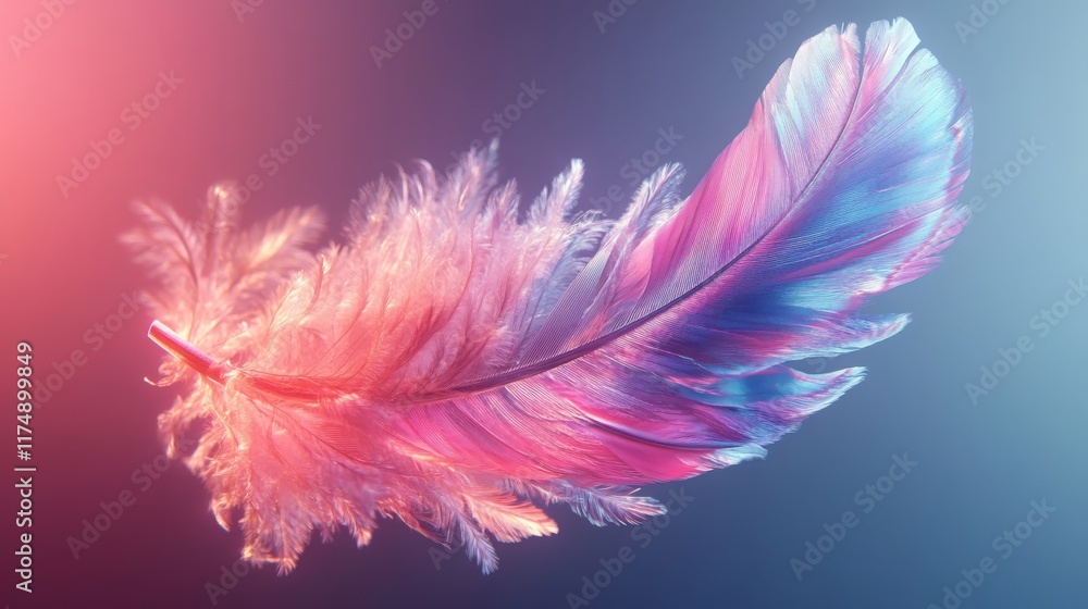 Obraz premium Single feather floating in the air on gradient background. 
