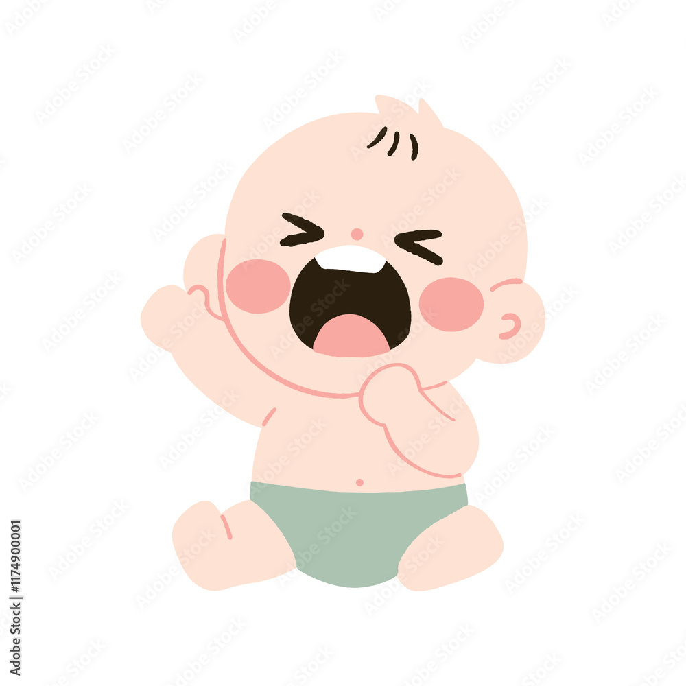 Adorable Crying Baby Illustration Infant in Diaper Showing Distress and Upset Emotion Adorable Crying Baby Illustration Infant in Diaper Showing Distress and Upset Emotion