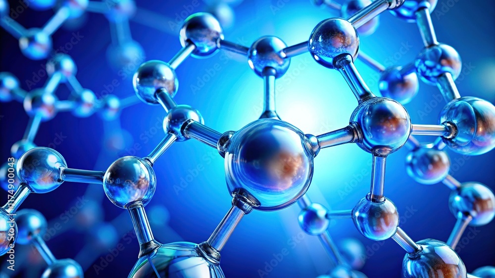 Glowing Blue Molecule: Intricate 3D Model, Science Background Glowing Blue Molecule: Intricate 3D Model, Science Background