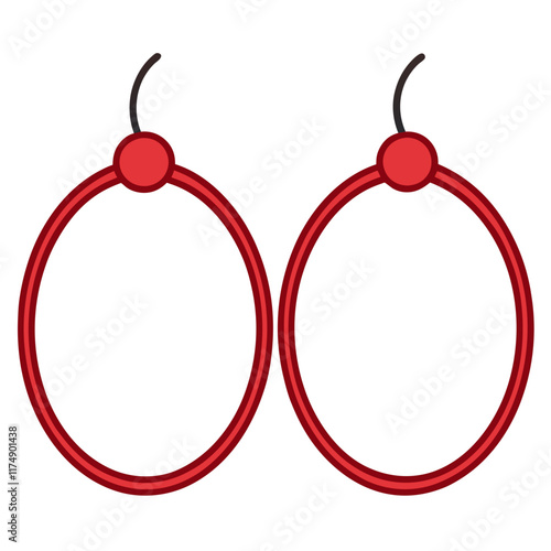 Minimalist Red Hoop Earrings with Hooks, Flat vector illustration of minimalist red hoop earrings featuring hooks and a simple design, ideal for modern jewelry concepts. 
