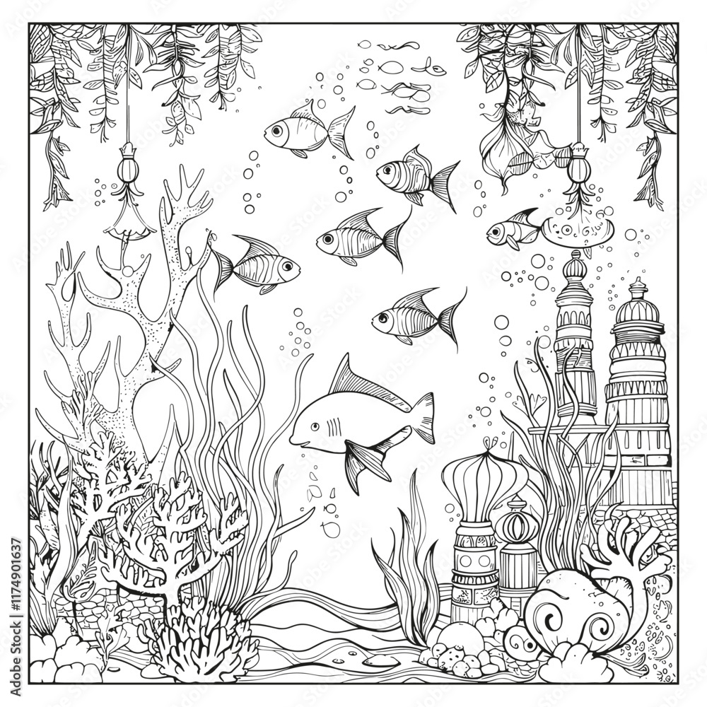 Sea life drawing vector design template Sea life drawing vector design template