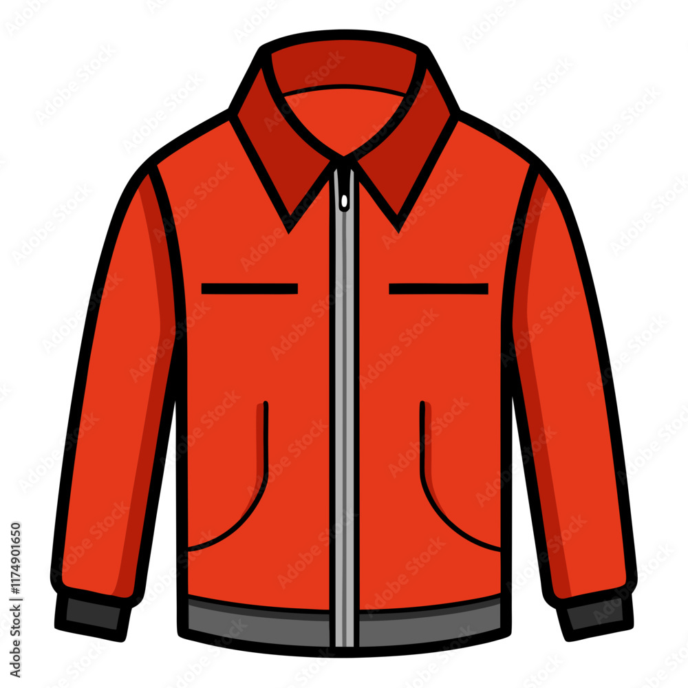 Red Jacket with Zipper and Pockets, Flat vector illustration of a red jacket featuring a front zipper, pockets, and a classic collar, ideal for casual fashion themes.
Red Jacket with Zipper and Pockets, Flat vector illustration of a red jacket featuring a front zipper, pockets, and a classic collar, ideal for casual fashion themes.