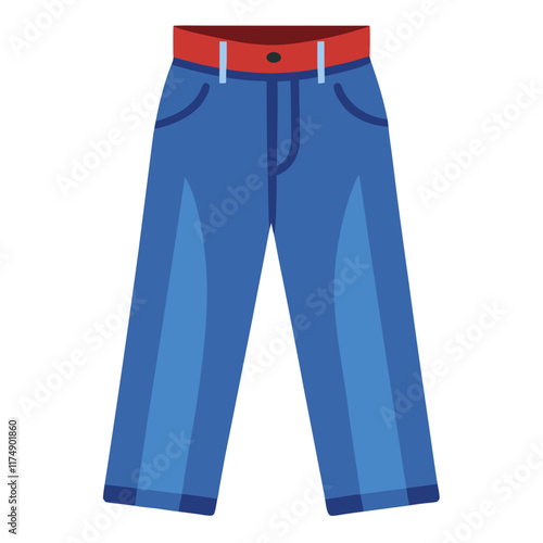 Blue Denim Pants with Red Belt, Illustration of blue denim pants with a red belt, featuring a flat design style for fashion or clothing concepts. 
