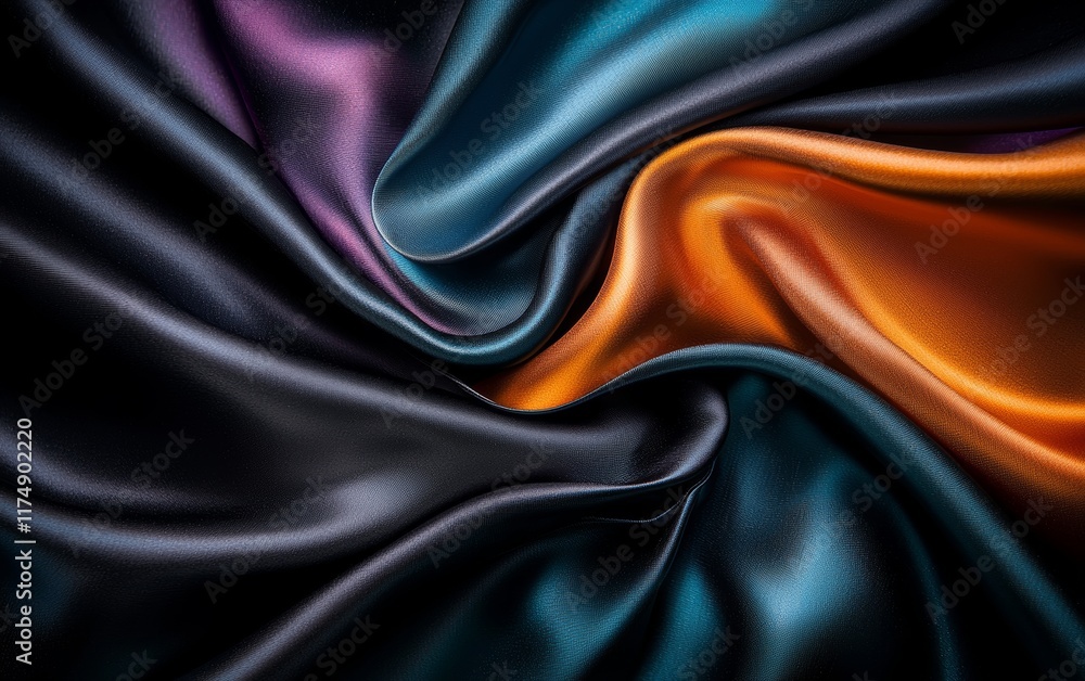 Obraz premium Luxurious Silk Fabric Draped in Rich Teal Orange and Black Shades