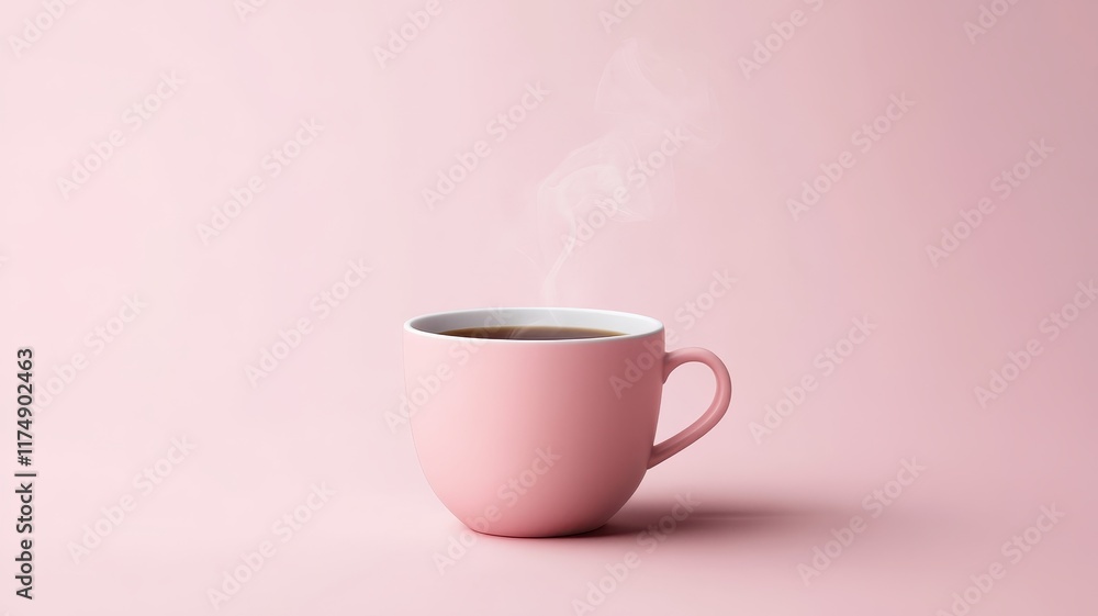 Cozy pink cup with steam rising, perfect for a warm beverage on a chilly day.