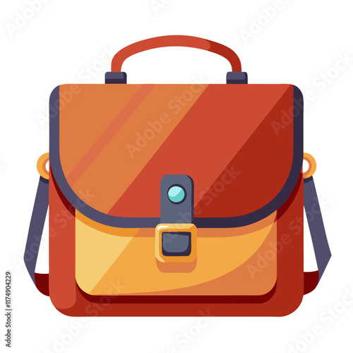 Stylish Leather Satchel Bag with Buckle, Vector illustration of a fashionable leather satchel bag in orange and brown tones, featuring a buckle closure and handle for versatile use.  
